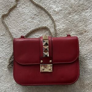 Valentino Garavani Red Leather Chain Shoulder Bag
